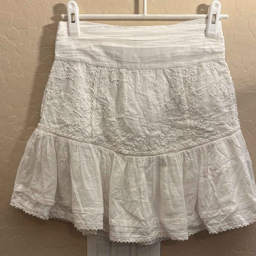 Tularosa White Embroidered Mini Skirt